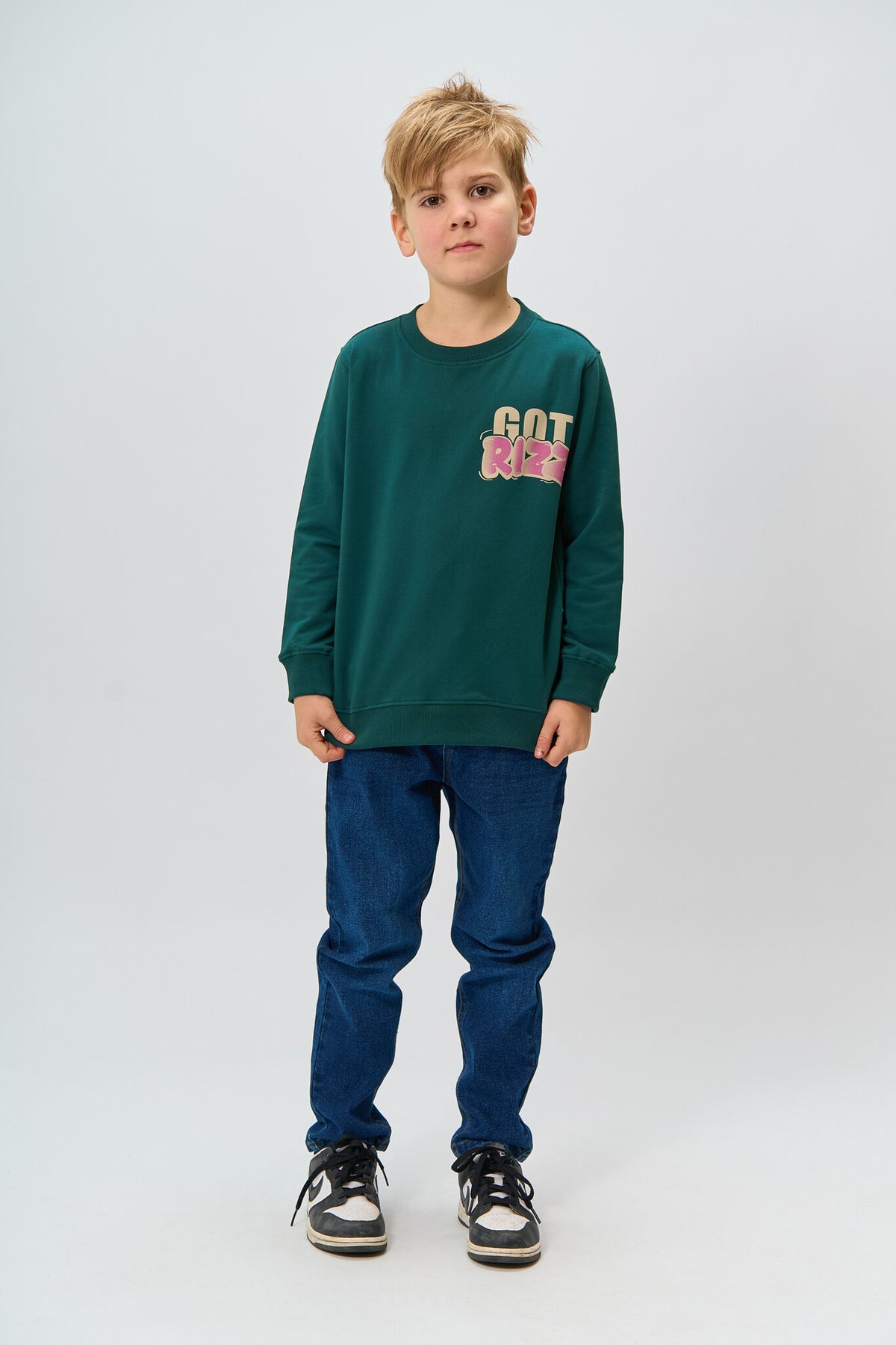 The New sweatshirt kind Reg Deep Teal (donkergroen)