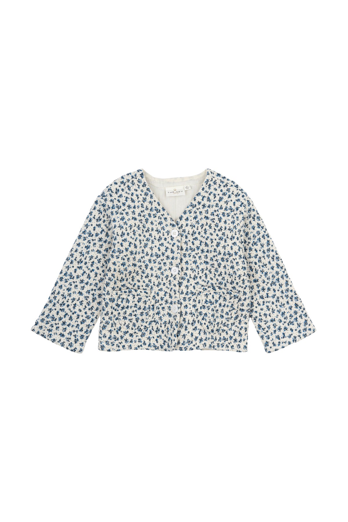 The New jas kind Nikita Quilted Jacket White Swan AOP (wit met blauwe print)
